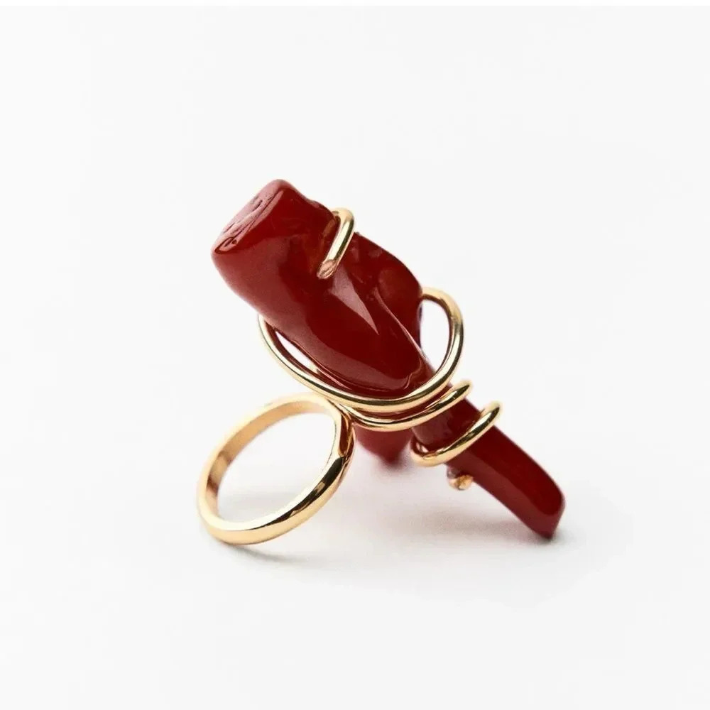 ZARA RED CORAL FINGER RING - Picture 5 of 14
